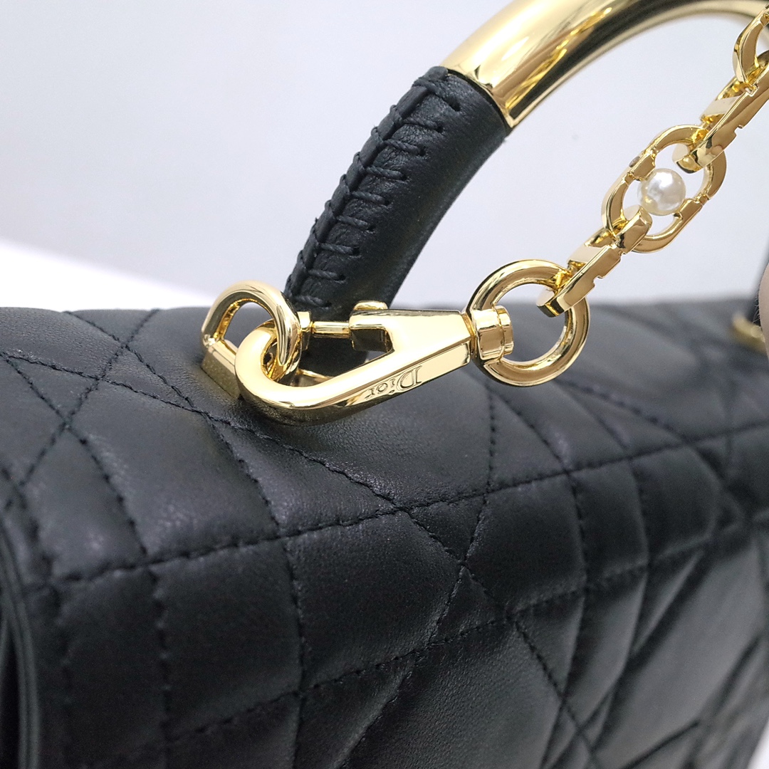 Medium Dior Ange Bag Black Macrocannage Lambskin